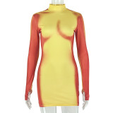 Color Block Long Sleeve Mini Dress GJYO-JD305675