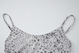 See Through Mesh Print Sling Maxi Dress LJSF-D6722149H