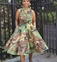 Camouflage Print Sleeveless Midi Dress GQLK-6693