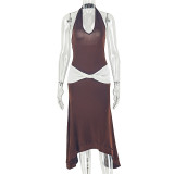 Color Block Ruched Sleeveless Maxi Dress GJYO-JD305681