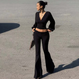 V Neck Long Sleeve Tops Flare Pants Suit LJSF-S6722134X