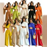 Solid Color Slash Shoulder Loose Two Piece Pants Set SFY-2817
