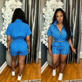 Polka Dot Print Zipper Two Piece Shorts Set SH-391615