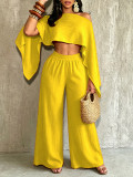 Solid Color Slash Shoulder Loose Two Piece Pants Set SFY-2817