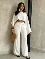 Solid Color Slash Shoulder Loose Two Piece Pants Set SFY-2817