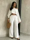 Solid Color Slash Shoulder Loose Two Piece Pants Set SFY-2817