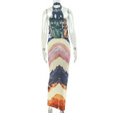 Sleeveless Print Backless Maxi Dress GJYO-JD305737