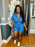 Polka Dot Print Zipper Two Piece Shorts Set SH-391615