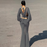 V Neck Long Sleeve Tops Flare Pants Suit LJSF-S6722134X