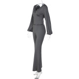 V Neck Long Sleeve Tops Flare Pants Suit LJSF-S6722134X