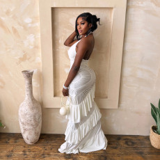 Solid Color Halterneck Backless Maxi Dress CYA-902437