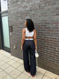 Plus Size Retro Embroidered Contrast Color Jeans GYLN-7054
