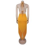 Deep V Neck Backless Tassel Maxi Dress BY-7780
