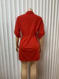 Loose V Neck Tie Up Mini Dress GADE-2546