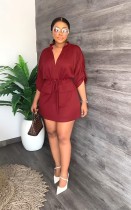Loose V Neck Tie Up Mini Dress GADE-2546