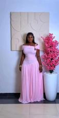 Off Shoulder Ruched Mesh Maxi Dress GADE-10391