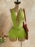 Halterneck Deep V Neck Romper GZIY-6399