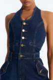 Fashion Halterneck Denim Jumpsuit LX-6205