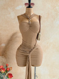 Solid Color Sleeveless Ruched Mini Dress GZIY-6515