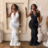 Solid Color Halterneck Backless Maxi Dress CYA-902437