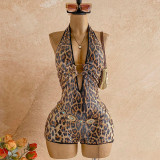 Leopard Sequin V Neck Romper GZIY-6396
