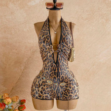 Leopard Sequin V Neck Romper GZIY-6396