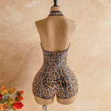 Leopard Sequin V Neck Romper GZIY-6396