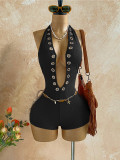 Halterneck Deep V Neck Romper GZIY-6399