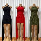 Halterneck Sleeveless Ruched Mini Dress GADE-11159