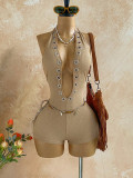 Halterneck Deep V Neck Romper GZIY-6399