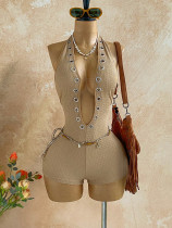 Halterneck Deep V Neck Romper GZIY-6399
