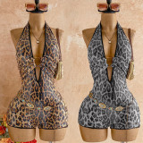 Leopard Sequin V Neck Romper GZIY-6396