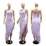 Solid Color Irregular Sling Maxi Dress CYA-902512