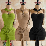 Solid Color Sleeveless Ruched Mini Dress GZIY-6515