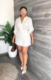 Loose V Neck Tie Up Mini Dress GADE-2546