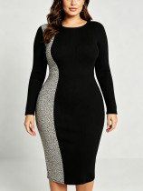 Plus Size Leopard Print Patchwork Midi Dress GAWE-6781
