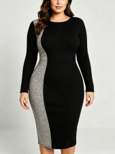 Plus Size Leopard Print Patchwork Midi Dress GAWE-6781