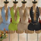 Halterneck Deep V Neck Romper GZIY-6399