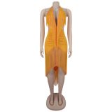Deep V Neck Backless Tassel Maxi Dress BY-7780