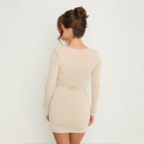 Solid Color Long Sleeve Ruched Mini Dress GSZM-C26DS319