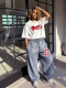 Plus Size Letter Print Washed Jeans GYLN-0884