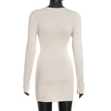 Solid Color Long Sleeve Ruched Mini Dress GSZM-C26DS319