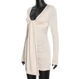 Solid Color Long Sleeve Ruched Mini Dress GSZM-C26DS319