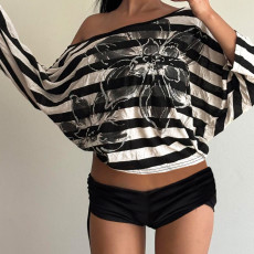 Stripe Loose Letter Print T Shirts GPKJ-MR41661