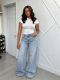Plus Size Large Wing Pattern Printed Washed Jeans GYLN-5116