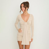 Solid Color Long Sleeve Ruched Mini Dress GSZM-C26DS319