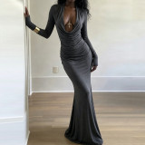 Deep V Neck Long Sleeve Maxi Dress GPKJ-MR51011