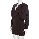 Long Sleeve Zipper Solid Color Mini Dress GSZM-C26DS314