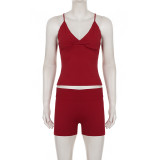 Sport Solid Color Yoga Two Piece Shorts Set GPKJ-MR51322