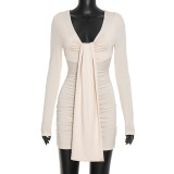 Solid Color Long Sleeve Ruched Mini Dress GSZM-C26DS319